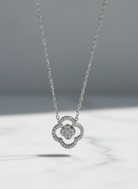 Ατσάλινο κολιέ Lucky Bloom με pavé τετράφυλλο 12mm και αλυσίδα 40+5 εκ. – So Cute by Dimi