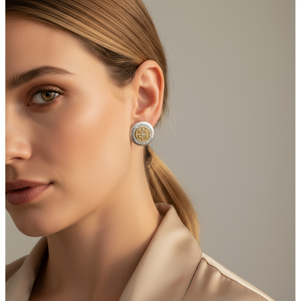 Ατσάλινα δίχρωμα σκουλαρίκια με κωνσταντινάτο και ζιργκόν – Divine Shine Earrings by So Cute by Dimi