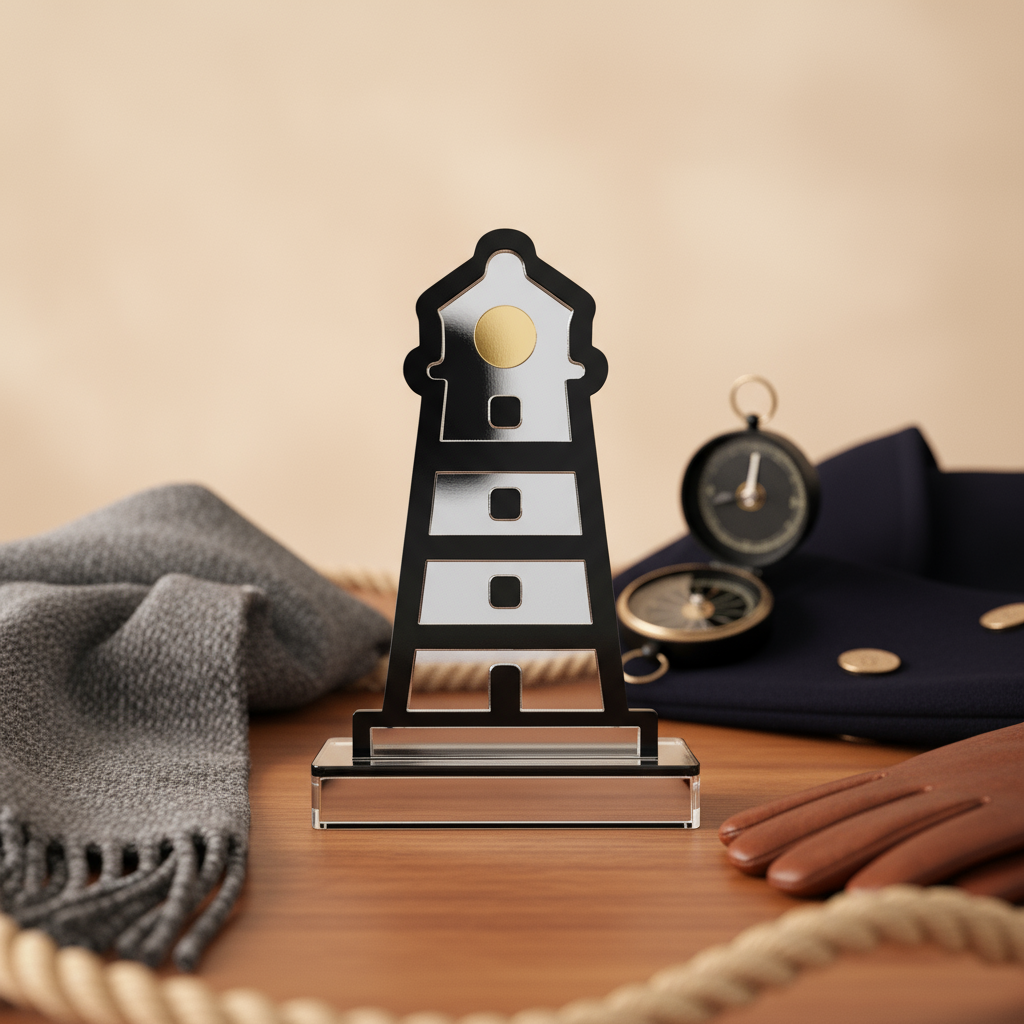 Διακοσμητικός φάρος από plexiglass καθρέφτη και μαύρο ακρυλικό σε acrylic βάση, So Cute by Dimi