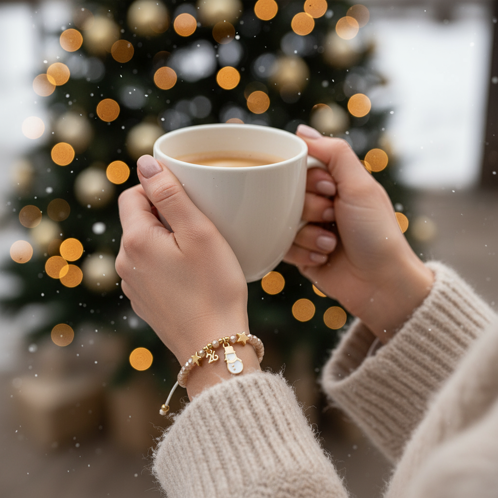 Χριστουγεννιάτικο χειροποίητο βραχιόλι με χάντρες και κρεμαστό χιονανθρωπάκι, So Cute by Dimi.