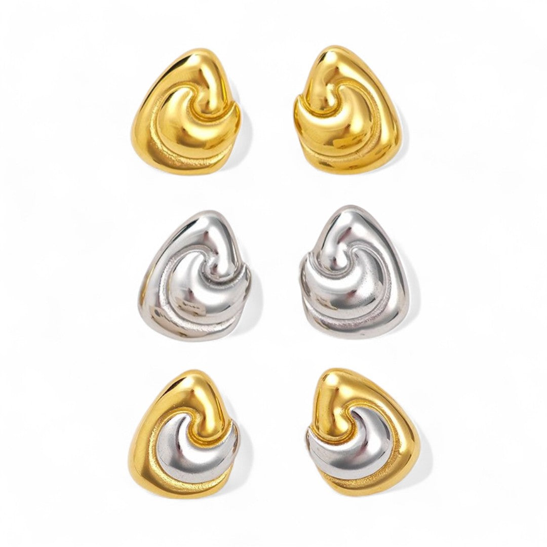 Ατσάλινα σκουλαρίκια Abstract Swirl σε χρυσό, ασημί και διχρωμία