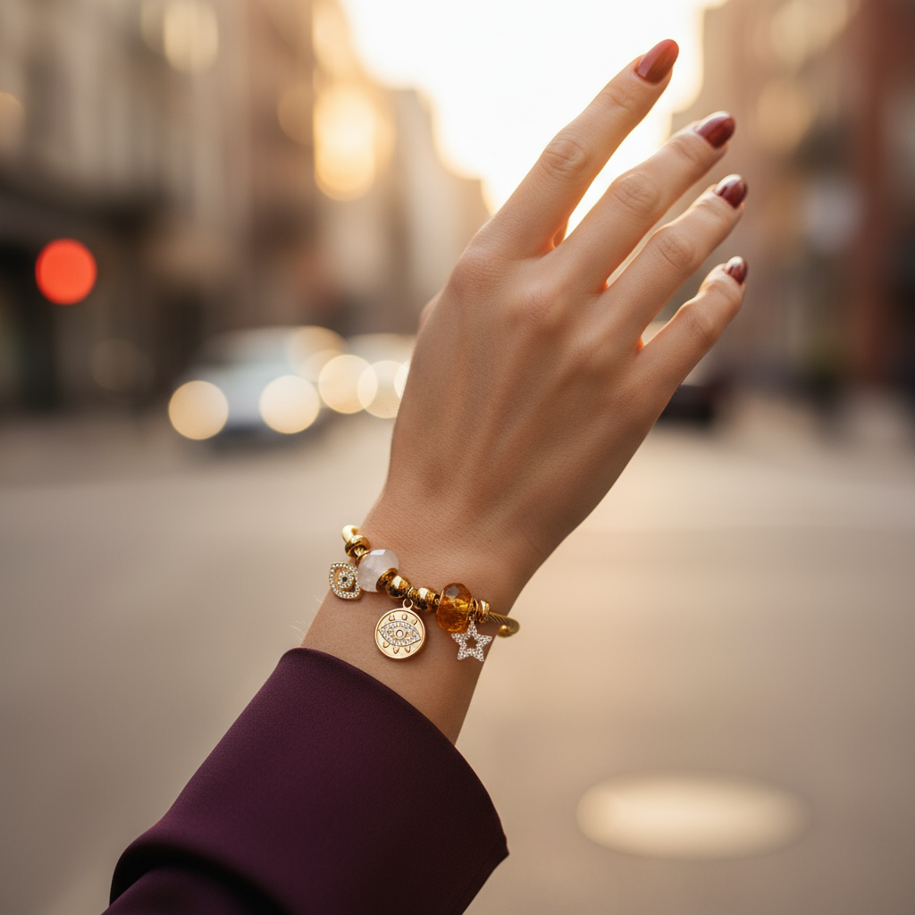 Ατσάλινο Βραχιόλι Lucky Charms με Μάτι & Αστέρι - So Cute by Dimi