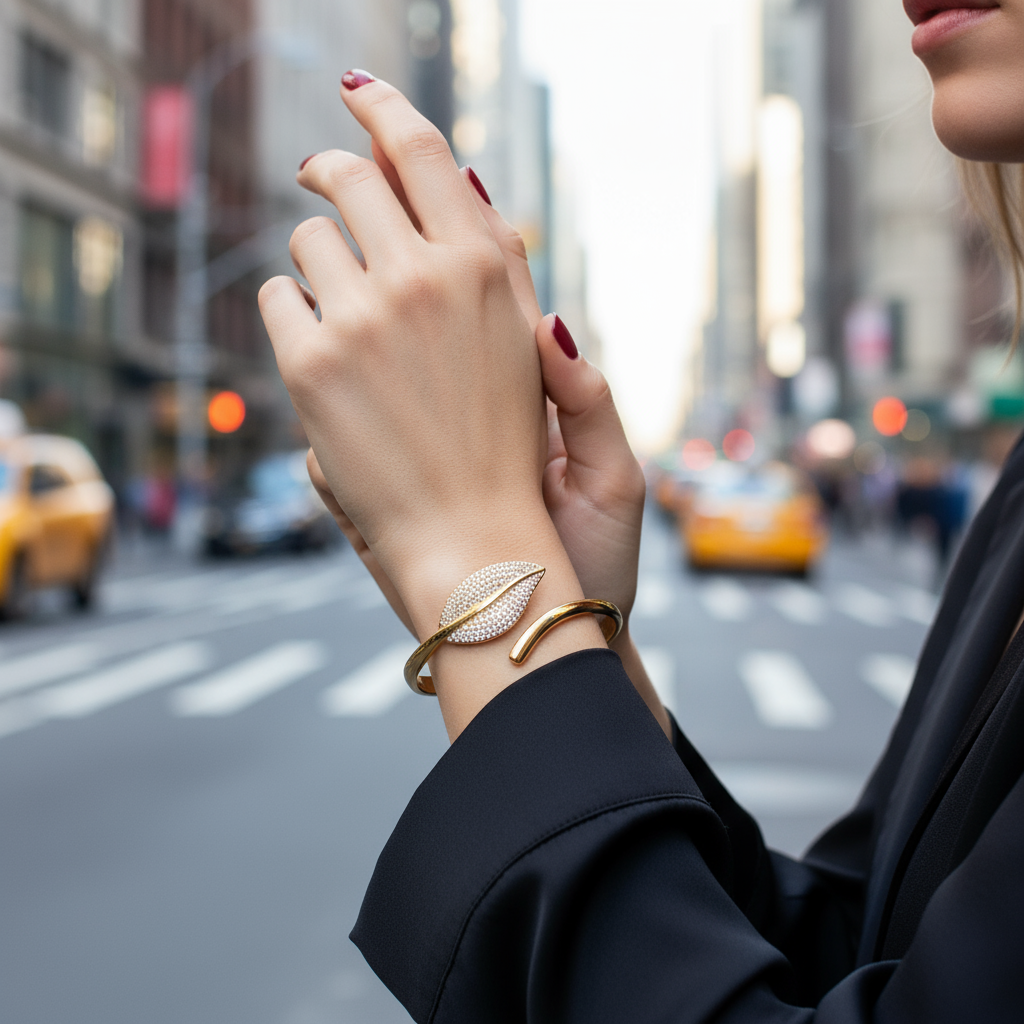 Ατσάλινο Βραχιόλι Leaf Elegance με Στρας - So Cute by Dimi