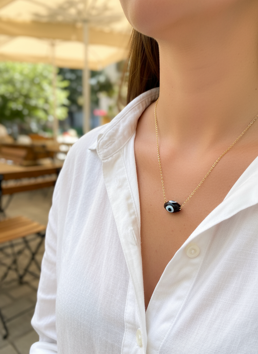 Κολιέ με γυάλινη χάντρα μάτι από ατσάλι – So Cute by Dimi