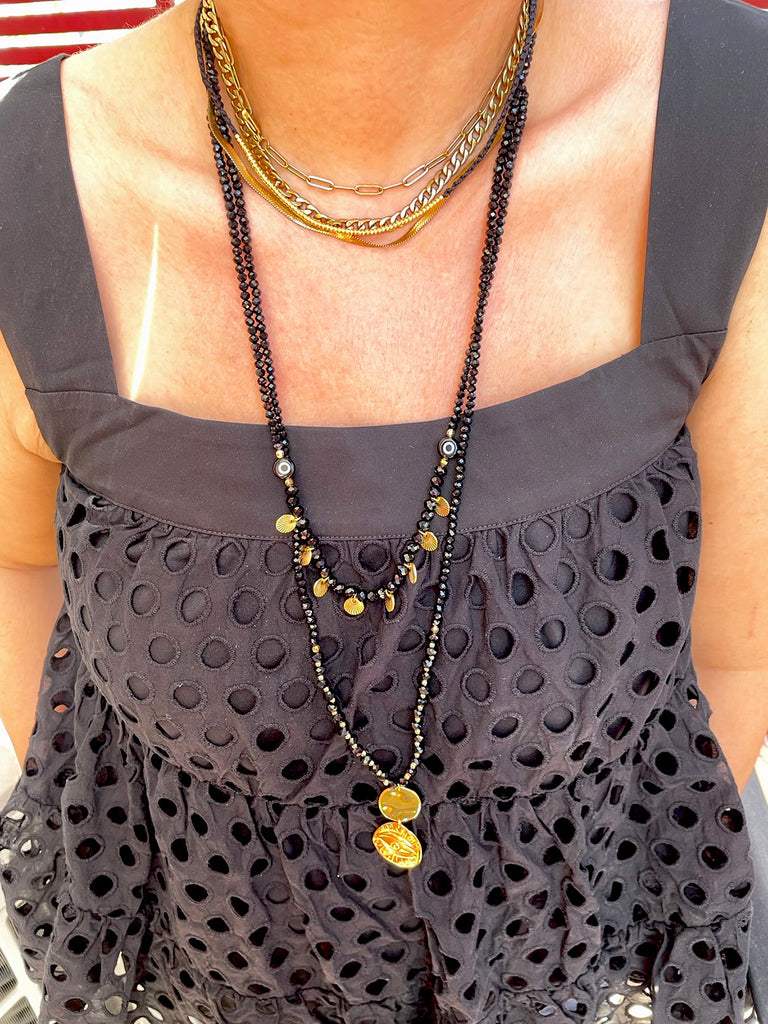 Gold-black coin&eye necklaces Σετ 3 κολιέ - So Cute by Dimi