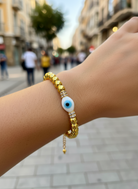 Χειροποίητο βραχιόλι με αιματίτη, στρας και lampwork μάτι – So Cute by Dimi