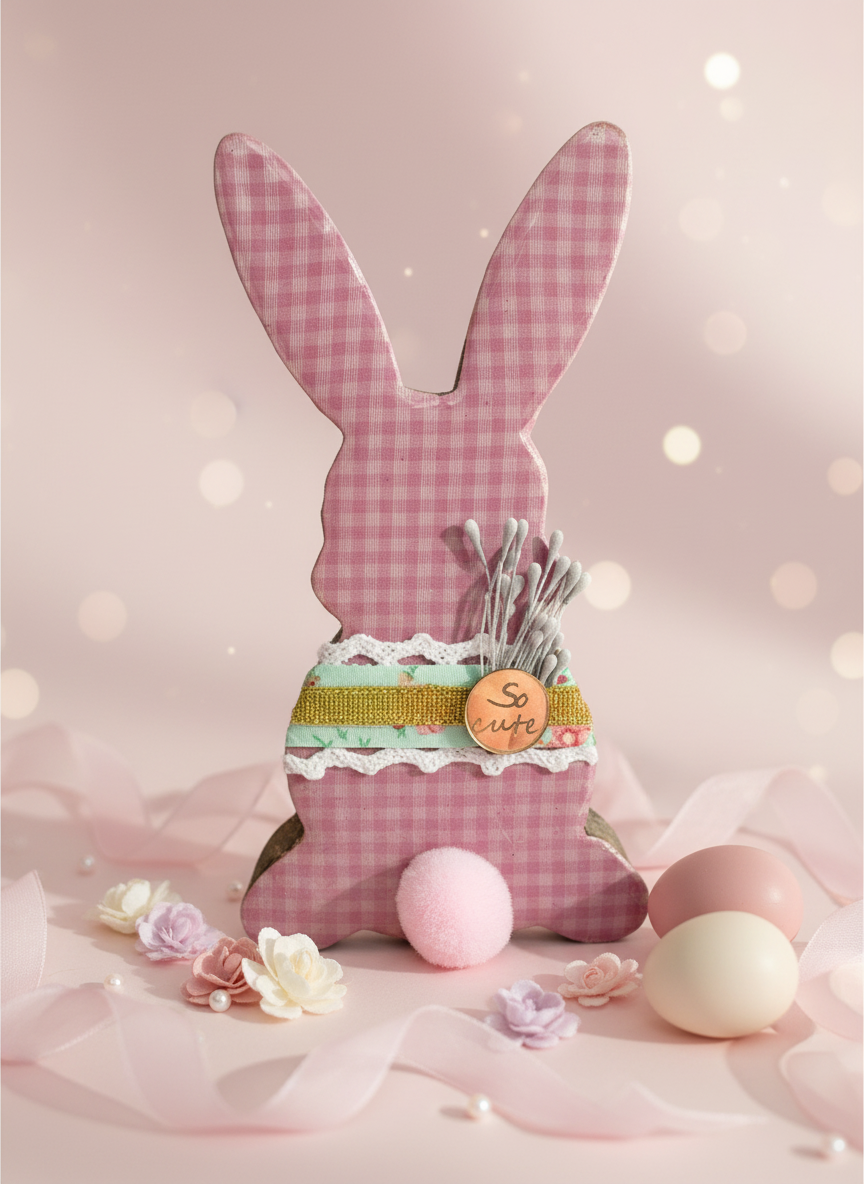 Ο ροζ καρώ λαγός - χειροποίητο πασχαλινό διακοσμητικό - So Cute by Dimi