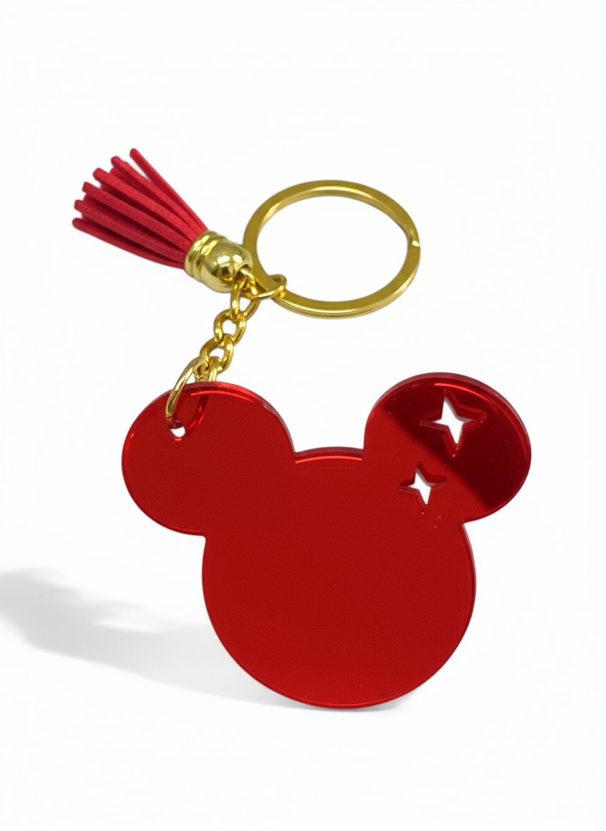 Χειροποίητο μπρελόκ ποντικιού από καθρέφτη plexiglass με διάτρητα αστέρια και φουντίτσα – So Cute by Dimi