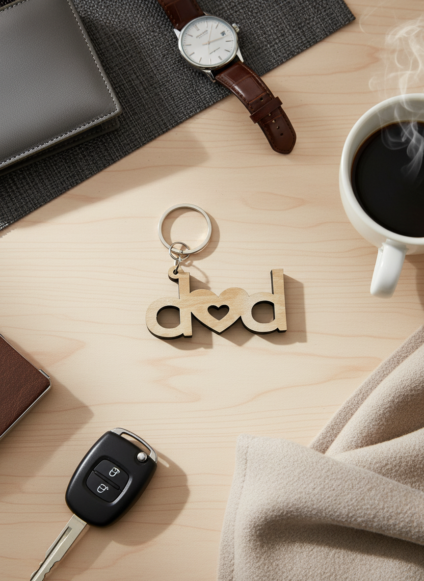 Ξύλινο χειροποίητο μπρελόκ Dad με καρδιά – So Cute by Dimi
