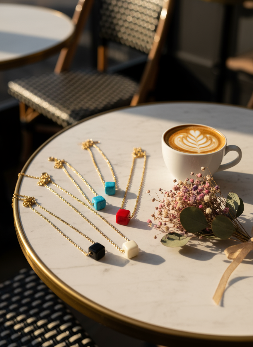 Χειροποίητο κολιέ με ατσάλινη αλυσίδα και γυάλινο charm κύβο σε διάφορα χρώματα.| So Cute by Dimi