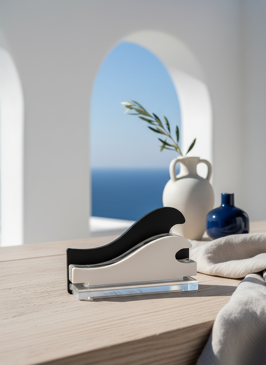 Γούρι κύμα από layered plexiglass σε λευκό, διάφανο και γκρι – design αντικείμενο, So Cute by DImi