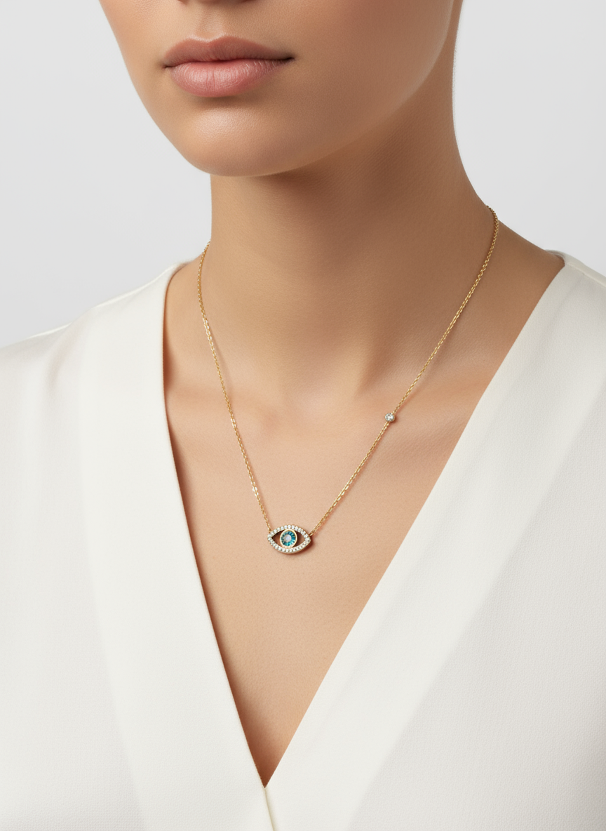 Crystal Vision – Ατσάλινο Κολιέ Μάτι με Στρας - So Cute by Dimi