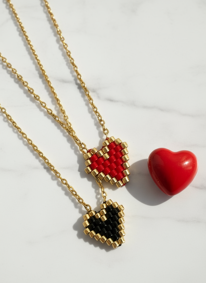 Heartbit – Κολιέ με Miyuki Καρδιά & Ατσάλινη Αλυσίδα - So Cute by Dimi