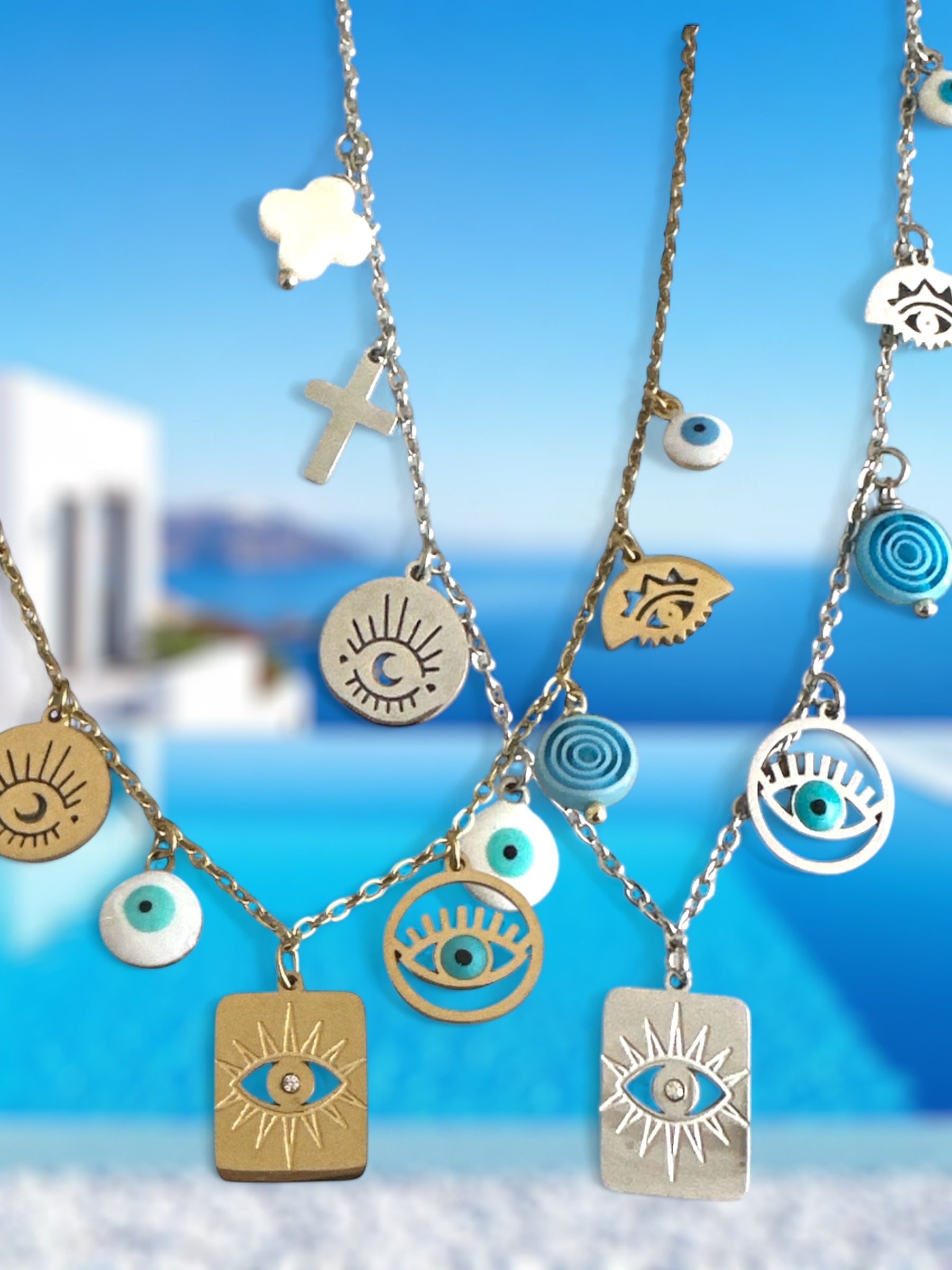 Mystic Icons – Ατσάλινο Κολιέ με Μάτι & Χαρακτηριστικά Charms - So Cute by Dimi