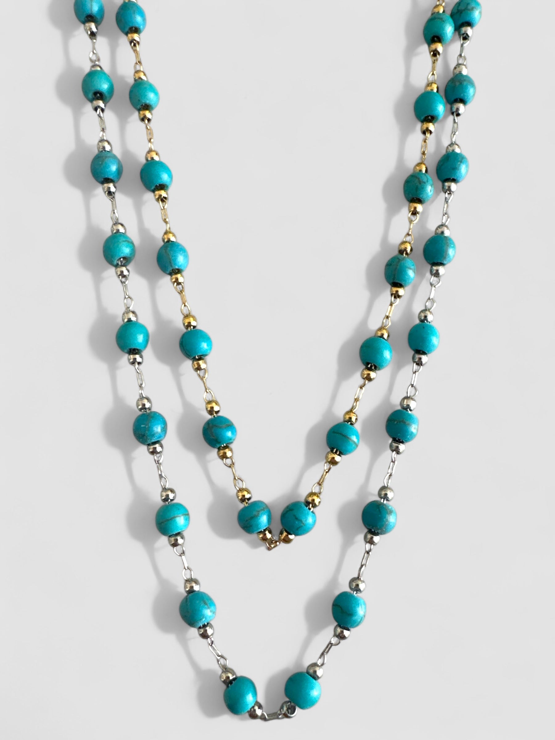 Rosario Turquoise – Ατσάλινο Κολιέ με Χαολίτη σε Ασήμι & Χρυσό - So Cute by Dimi