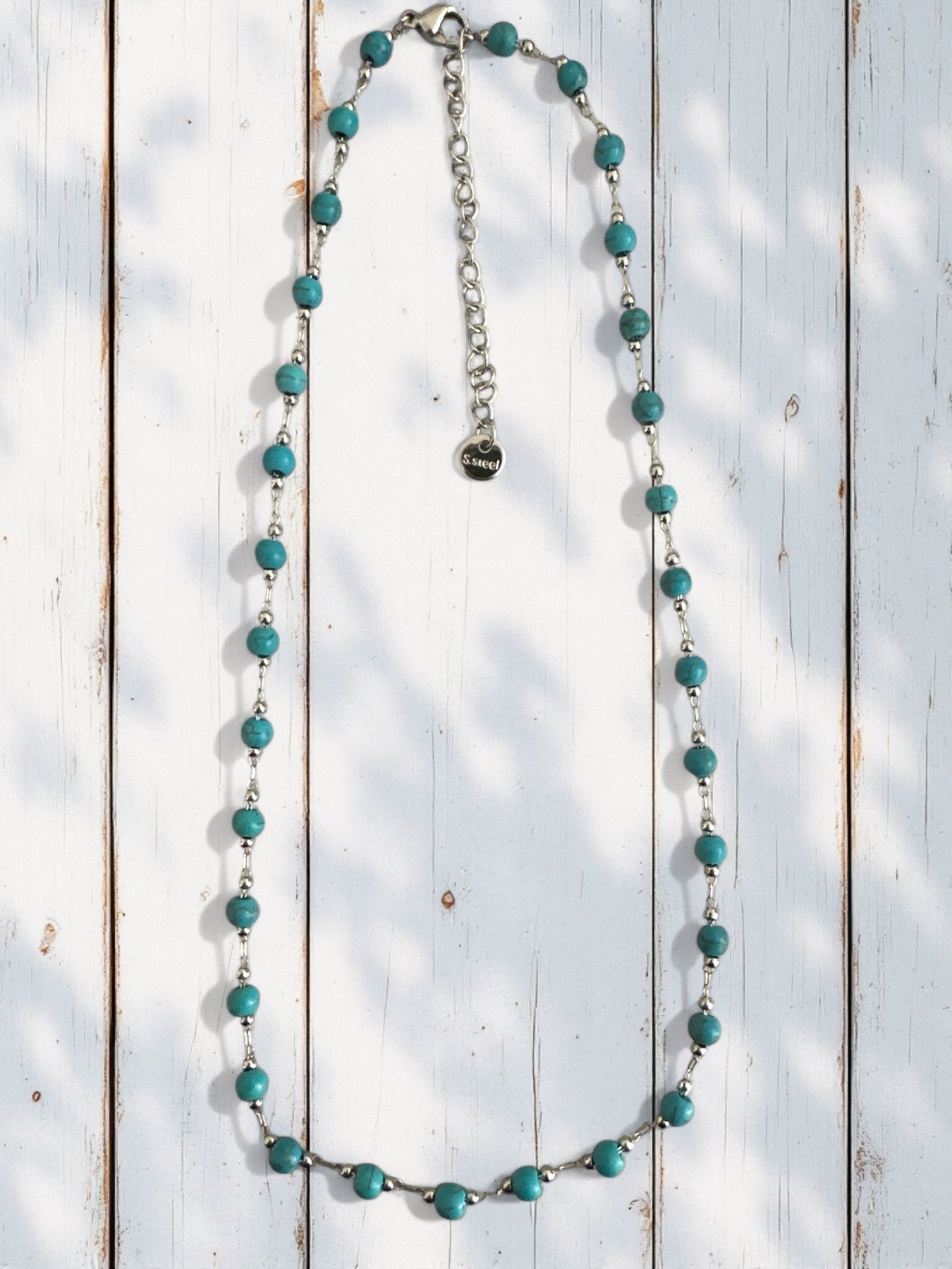 Rosario Turquoise – Ατσάλινο Κολιέ με Χαολίτη σε Ασήμι & Χρυσό - So Cute by Dimi