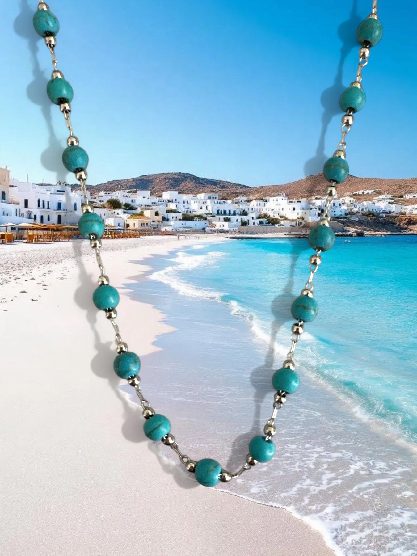 Rosario Turquoise – Ατσάλινο Κολιέ με Χαολίτη σε Ασήμι & Χρυσό - So Cute by Dimi