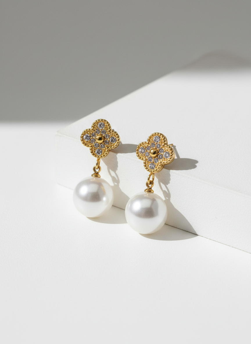 Ατσάλινα Σκουλαρίκια με Πέρλα και Ζιργκόν | So Cute By Dimi