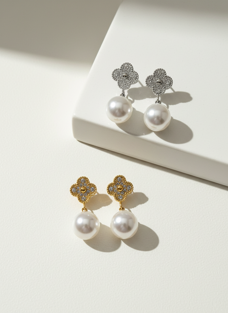 Ατσάλινα Σκουλαρίκια με Πέρλα και Ζιργκόν | So Cute By Dimi