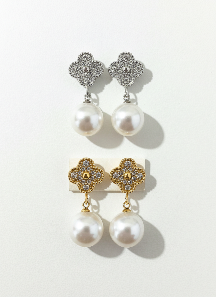 Ατσάλινα Σκουλαρίκια με Πέρλα και Ζιργκόν | So Cute By Dimi