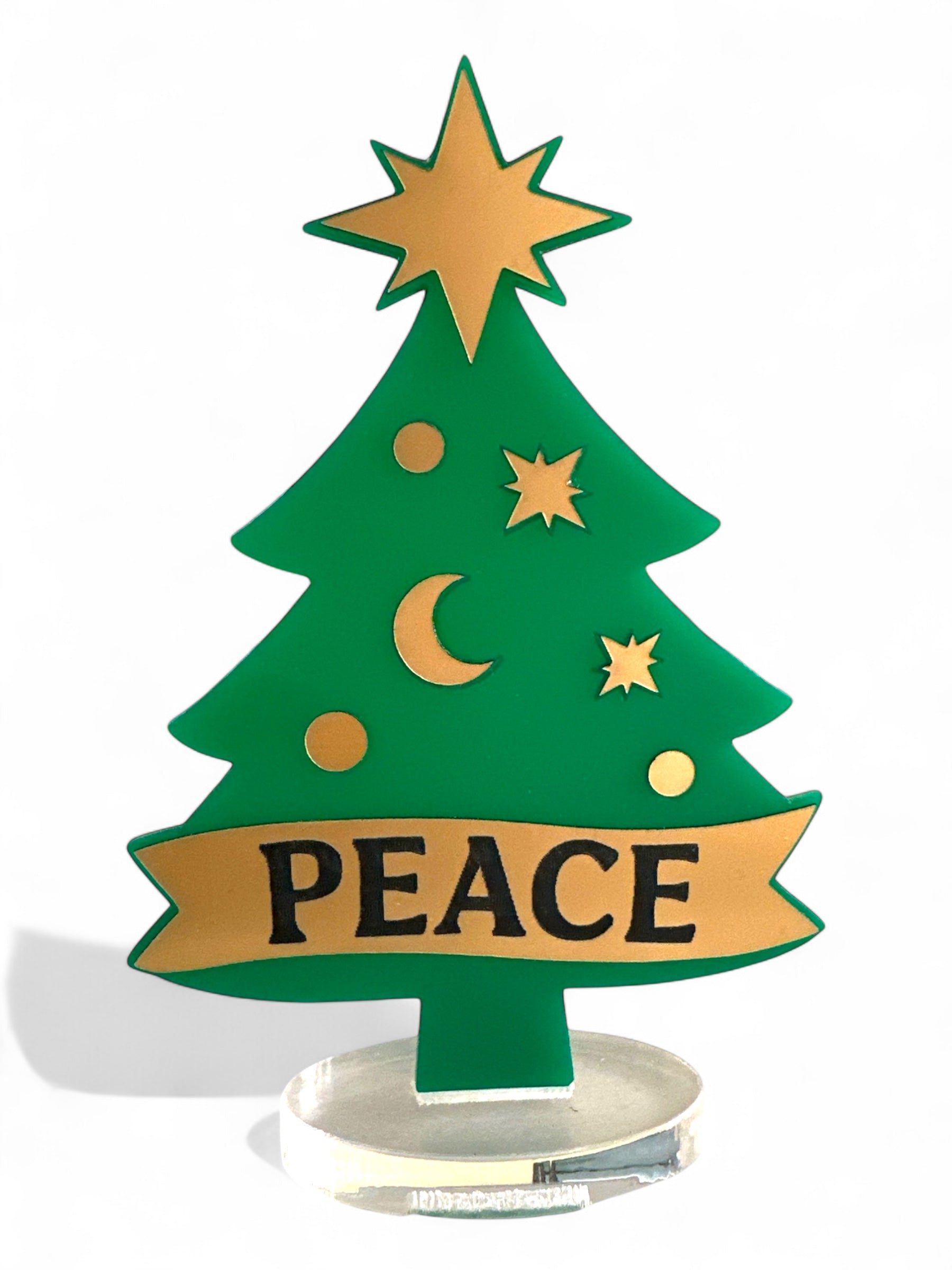 Επιτραπέζιο γούρι Christmas Pop Peace Tree από plexiglass σε σχήμα δέντρου με banner PEACE – So Cute by Dimi