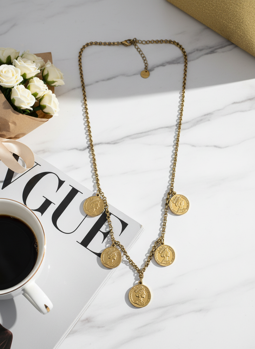 Ατσάλινο κολιέ με νομίσματα σε χρυσό – So Cute by Dimi