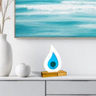 Γούρι plexiglass σταγόνα με τυρκουάζ mirror σε ξύλινη βάση – So Cute by Dimi