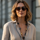 Μακρύ κολιέ με κορδόνι, χάντρες πέτρας και ατσάλινα μεταλλικά στοιχεία – So Cute by Dimi