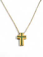 Emerald Cross ατσάλινο κολιέ με μίνι σταυρό και πράσινα ζιργκόν – So Cute by Dimi