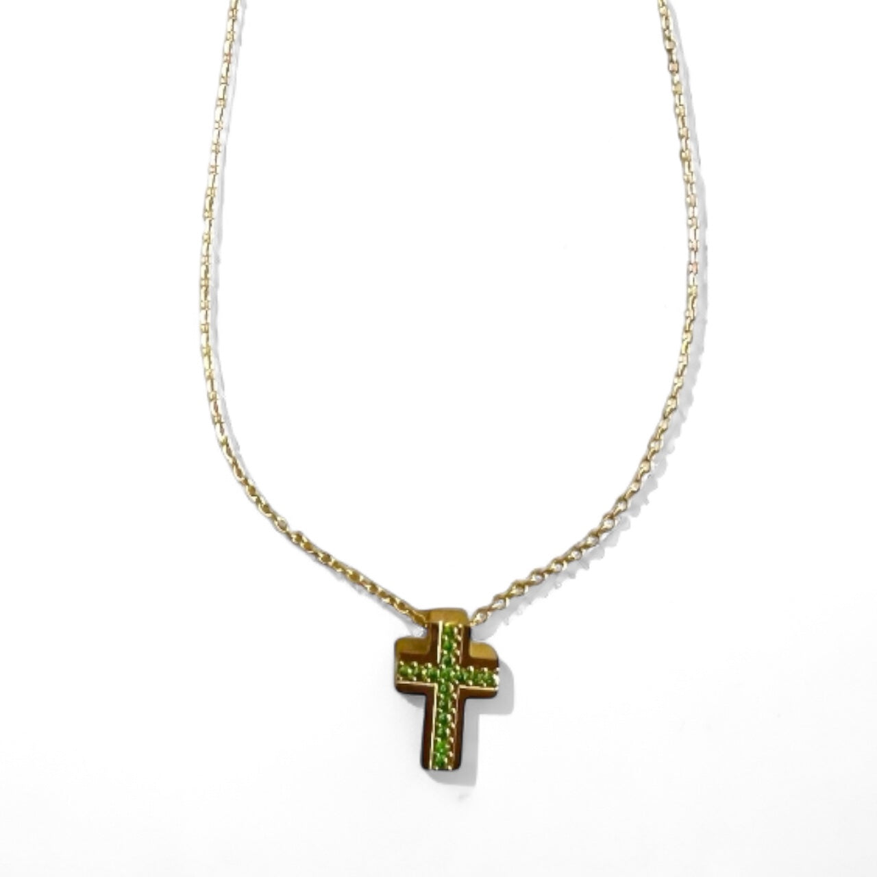 Emerald Cross ατσάλινο κολιέ με μίνι σταυρό και πράσινα ζιργκόν – So Cute by Dimi