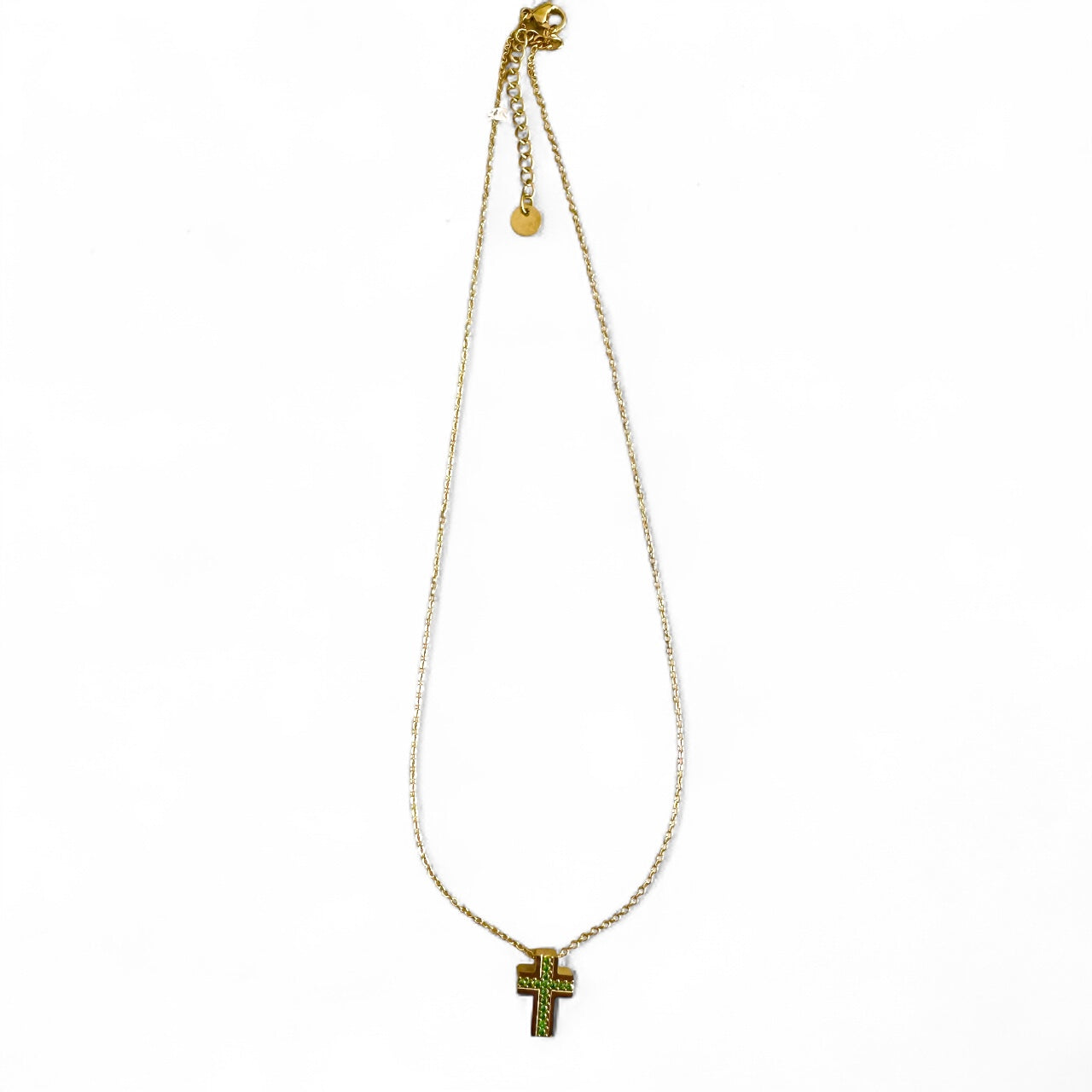 Emerald Cross ατσάλινο κολιέ με μίνι σταυρό και πράσινα ζιργκόν – So Cute by Dimi