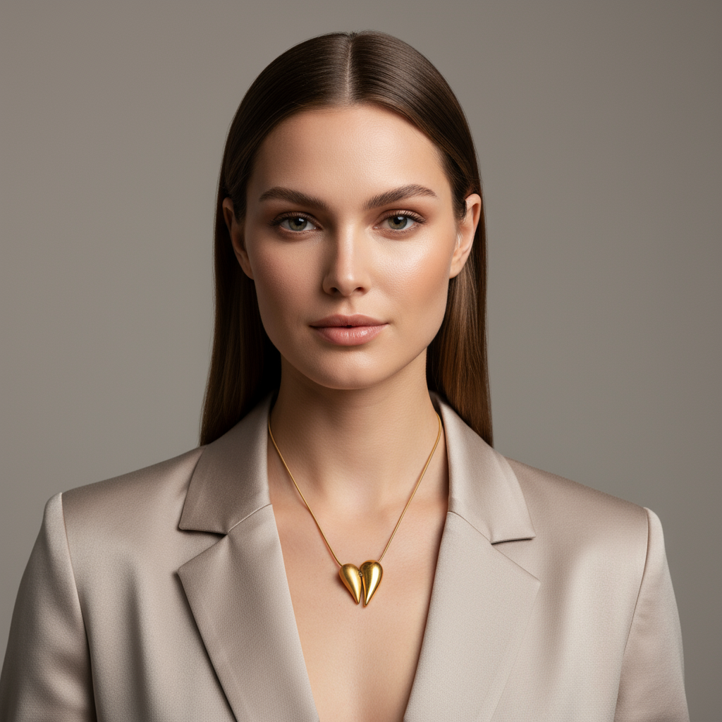 Ατσάλινο κολιέ Double Heart σε χρυσό, So Cute by Dimi