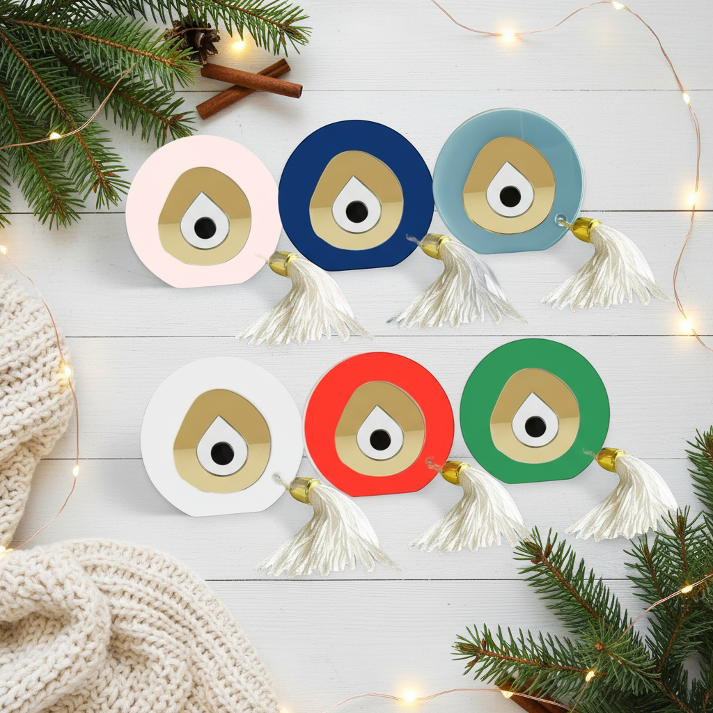 Χειροποίητο γούρι μάτι plexiglass με φούντα – 6 χρώματα για δώρο – So Cute by Dimi