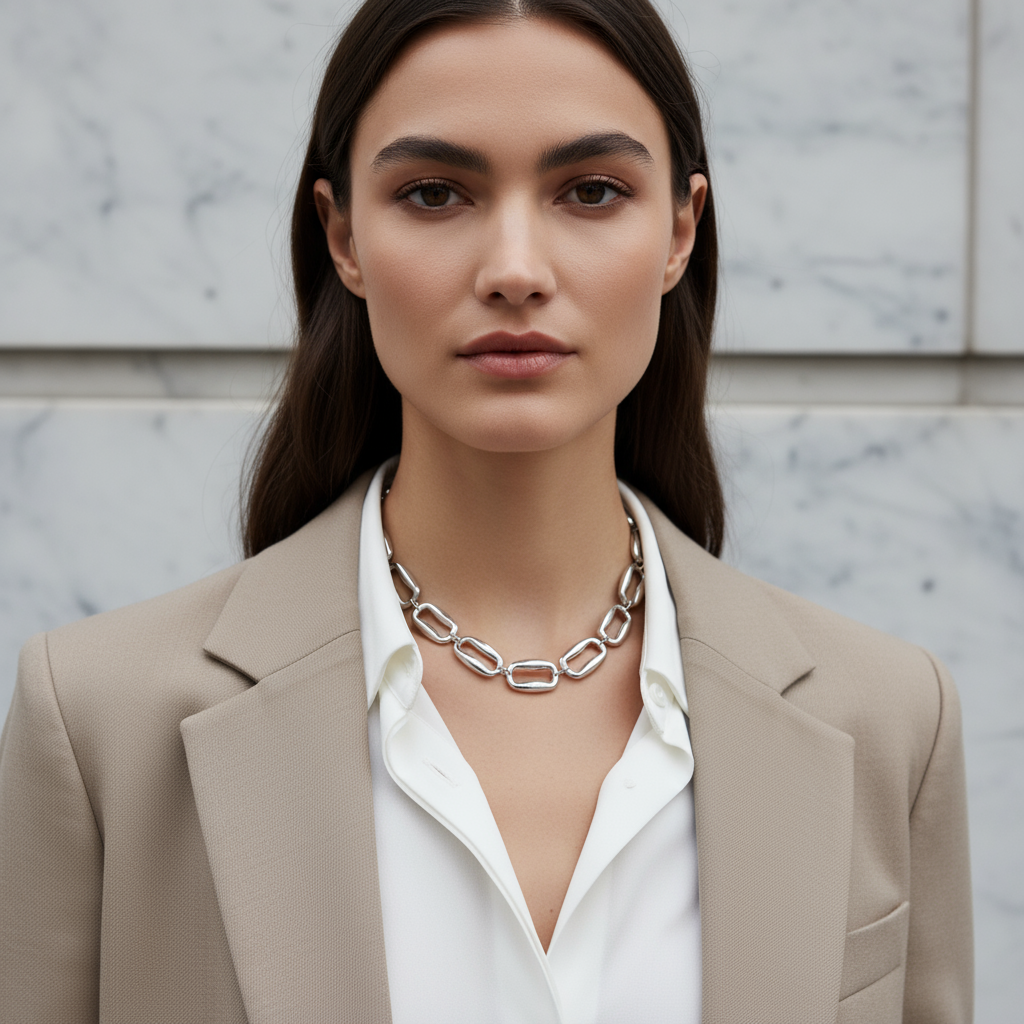 Ατσάλινο statement κολιέ Bold Links με μεγάλους κρίκους σε ασημί So Cute by Dimi