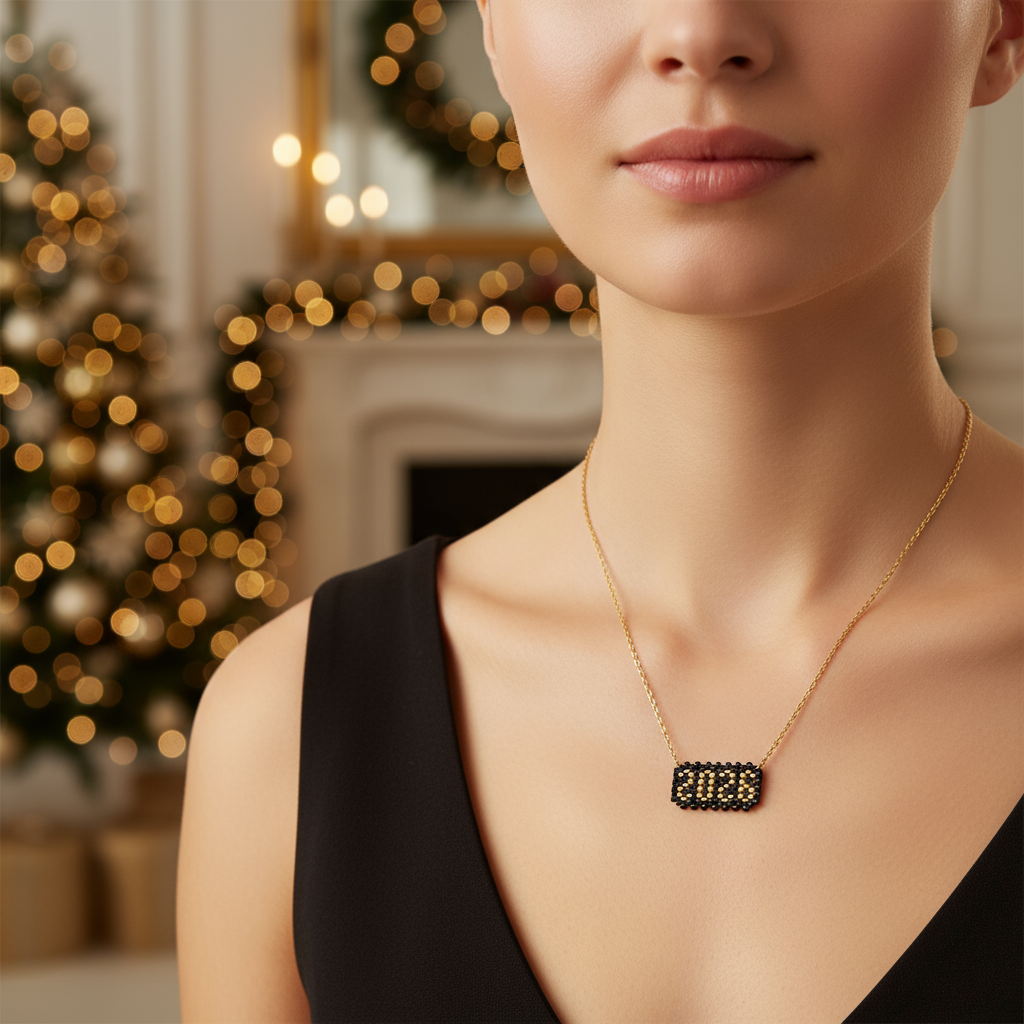 Κολιέ γούρι 2026 με Miyuki χάντρες σε μαύρο και χρυσό – So Cute by Dimi