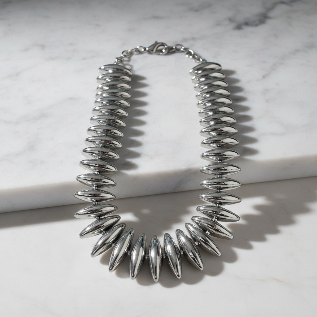 Ατσάλινο τσόκερ Steel Shine με οβάλ χάντρες  So Cute by Dimi