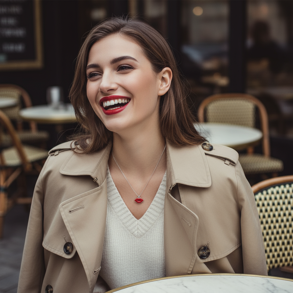 Ατσάλινο κολιέ Red Lips - So Cute by Dimi