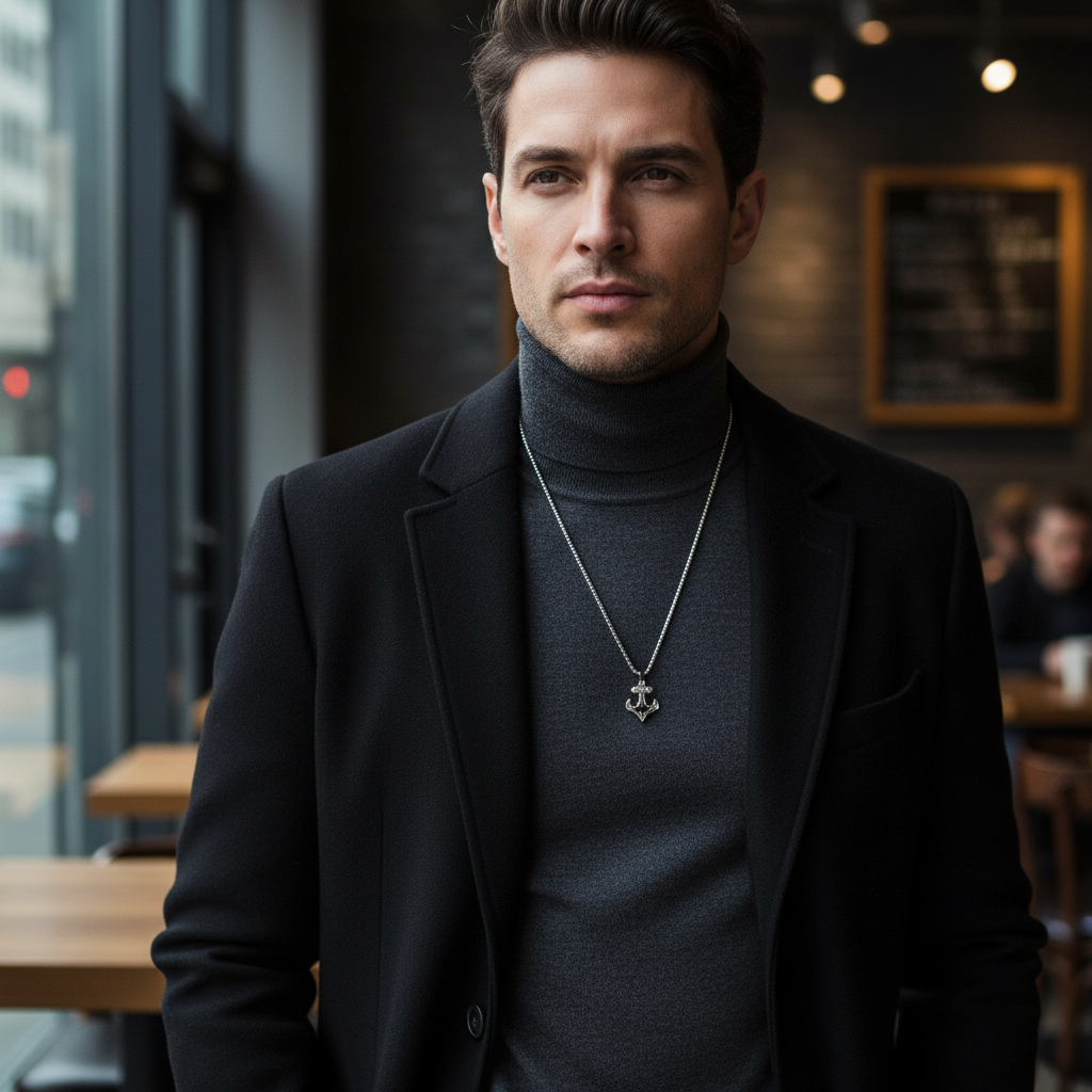 Ανδρικό ατσάλινο κολιέ άγκυρα με σμάλτο| So Cute by Dimi