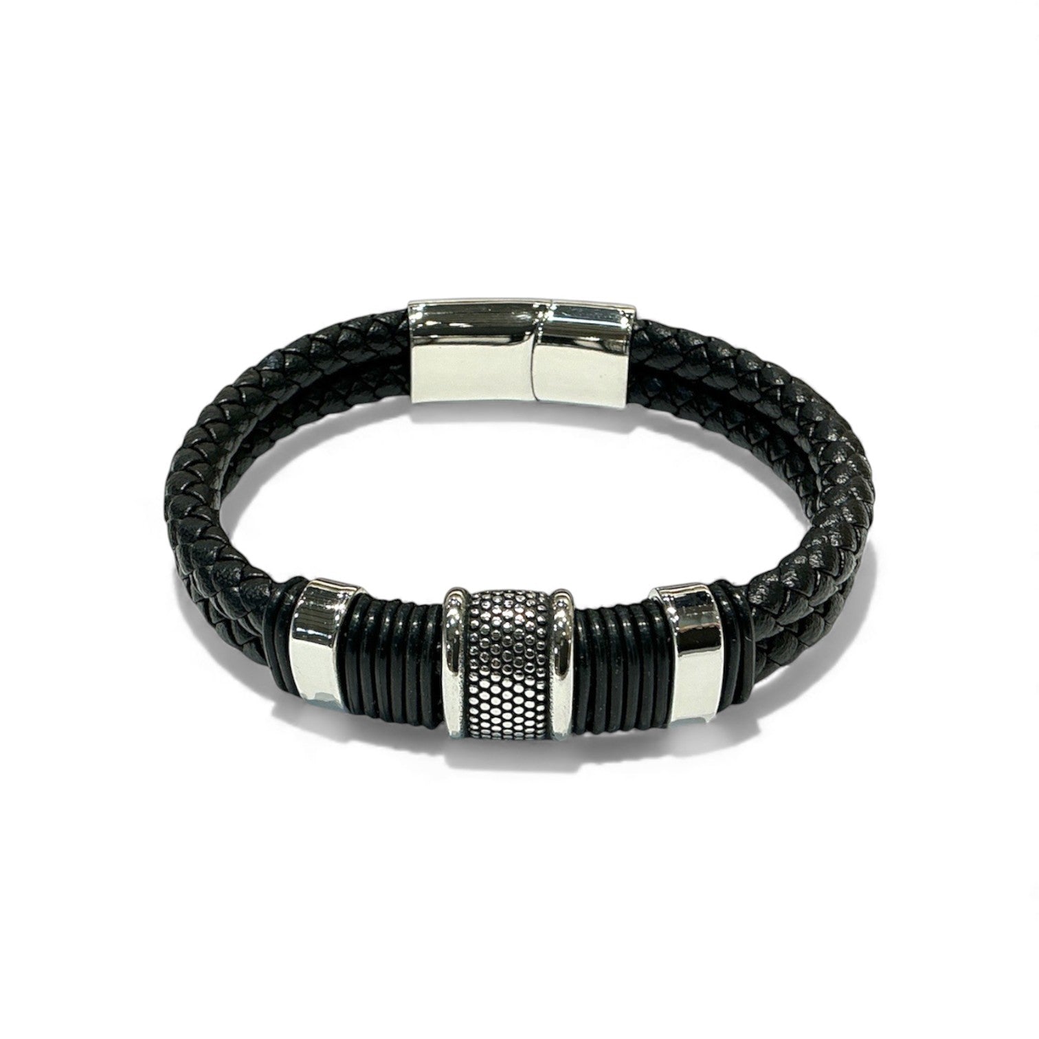 Ανδρικό δερμάτινο βραχιόλι με ατσάλινη λεπτομέρεια και μαγνητικό κούμπωμα – So Cute by Dimi