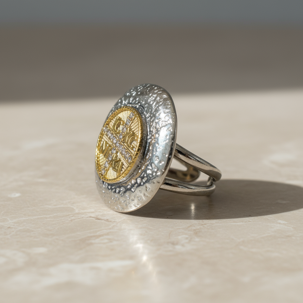 Ατσάλινο δαχτυλίδι κωνσταντινάτο δίχρωμο με ζιργκόν – Divine Shine Ring by So Cute by Dimi