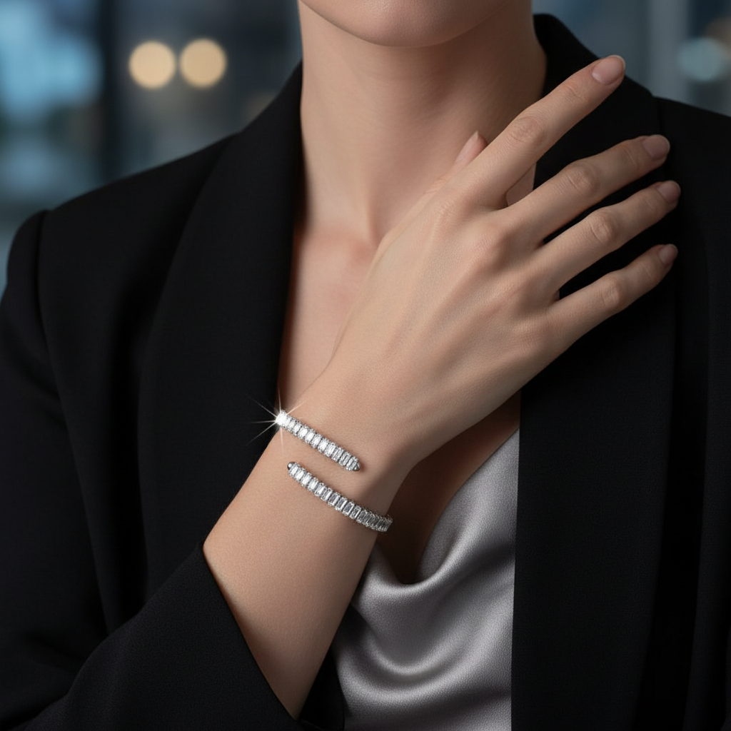 Radiant Rows Bracelet in gold and silver with double row baguette zircon stones – stainless steel.