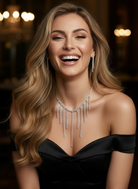 Stainless steel fringe necklace with rhinestones in gold and silver – fashion jewelry by So Cute by Dimi.