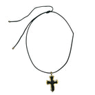 Κολιέ με μαύρο κορδόνι και μοτίφ σταυρό σε μαύρο με χρυσό περίγραμμα – So Cute by Dimi