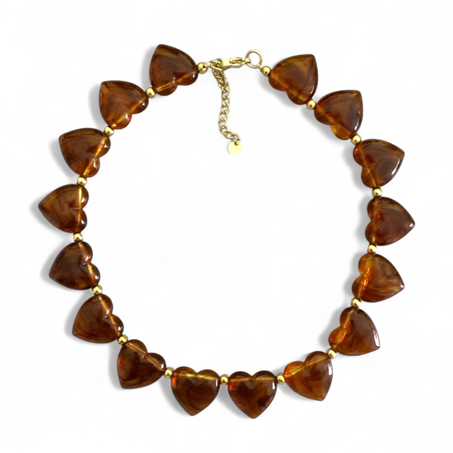 ατσάλινο κολιέ με καρδιές σε αποχρώσεις olive, amber και ivory – Marbella Hearts Necklace So Cute by Dimi