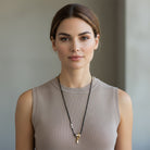 Κολιέ Melted Heart από ατσάλι σε χρυσό, ασημί και δίχρωμο με μαύρο κορδόνι, μήκους 80 εκ.