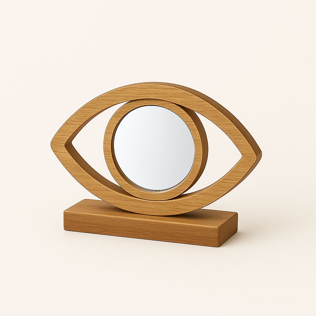 Επιτραπέζιο διακοσμητικό μάτι από ξύλο με ασημί καθρέφτη