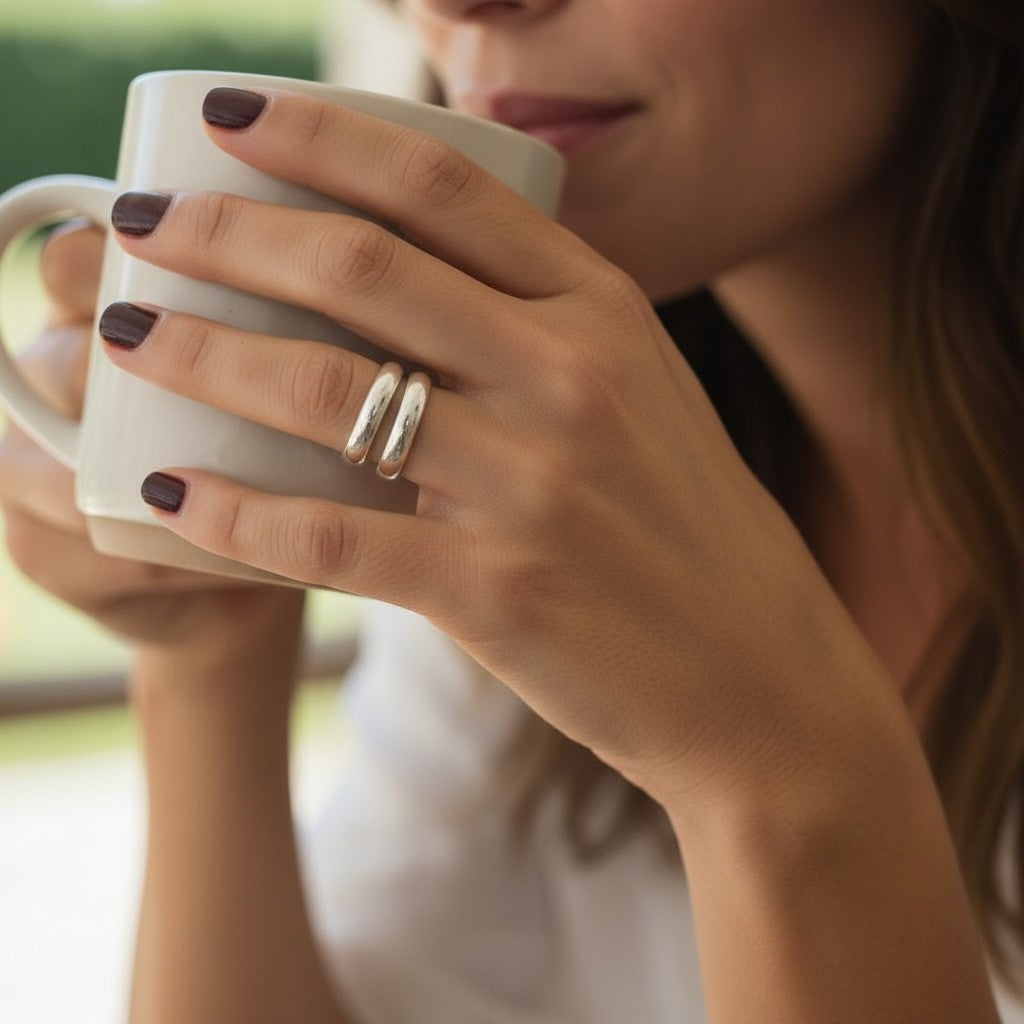 Ατσάλινο δαχτυλίδι με διπλή μπάρα σε χρυσό και ασημί – So Cute by Dimi