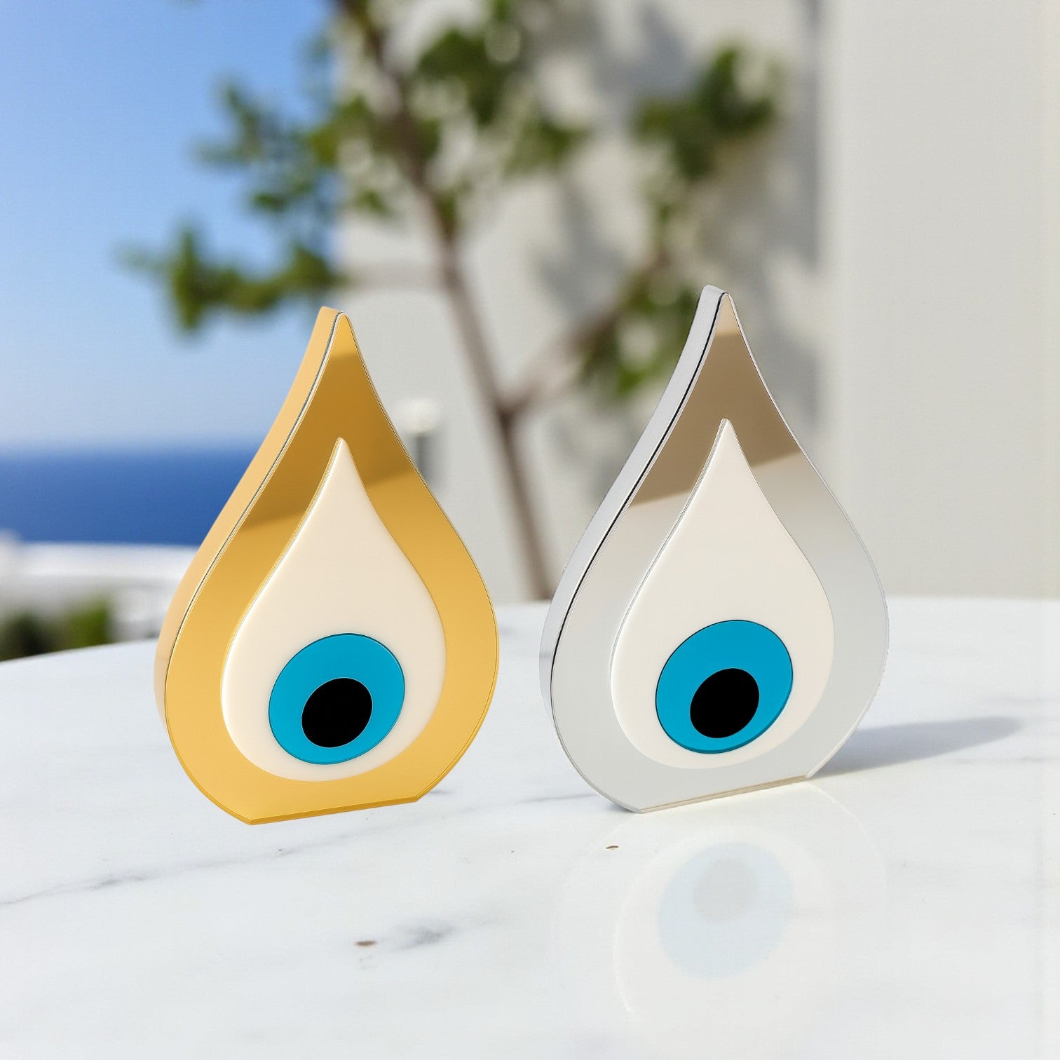 Χειροποίητο γούρι μάτι σταγόνα από πλεξιγκλάς καθρέφτη σε χρυσό ή ασημί – So Cute by Dimi