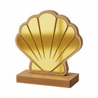 Επιτραπέζιο διακοσμητικό καθρεφτάκι σε σχήμα κοχυλιού από ξύλο και plexiglass σε χρυσό και ασημί.