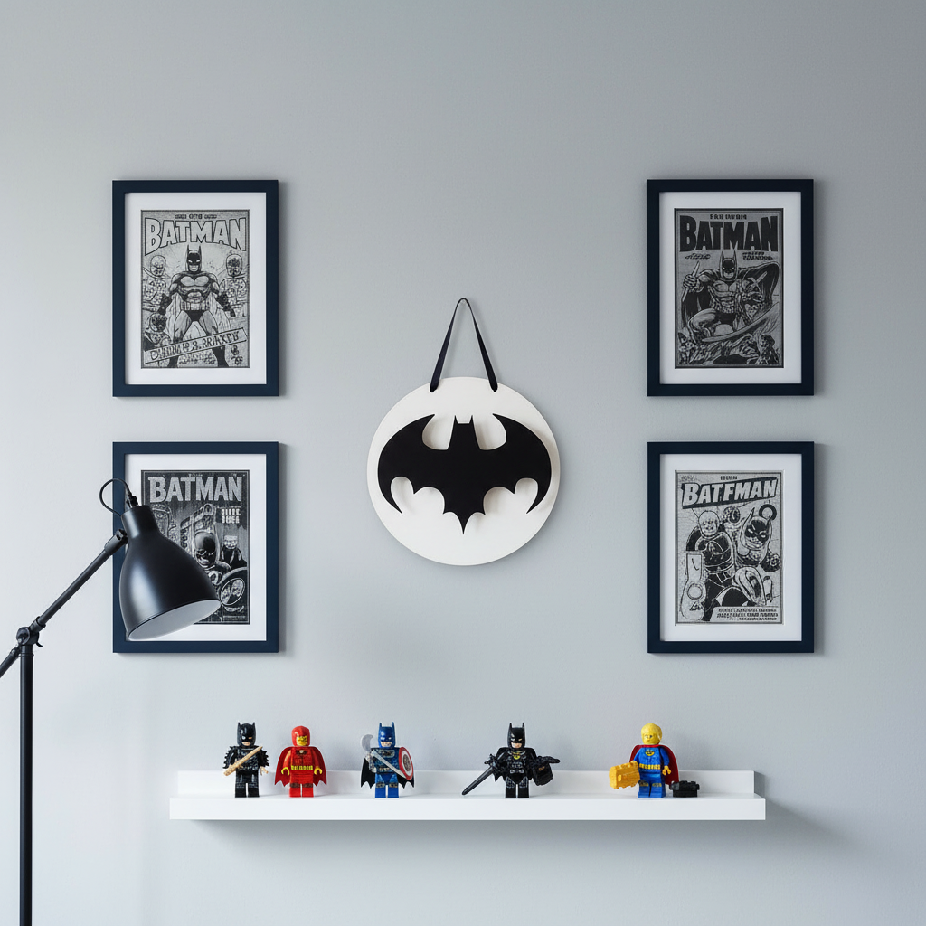 Χειροποίητο ξύλινο κάδρο Batman 25 εκ. με μαύρο πλεξιγκλάς και κορδέλα κρεμάσματος